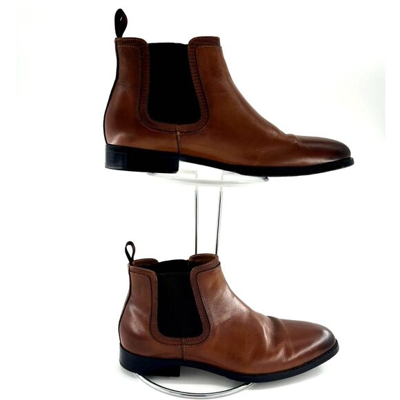 Steve Madden Duke Chelsea Ankle Boots Men's Sz 9.5 Tan Leather Upper Brown Sole - Picture 10 of 16